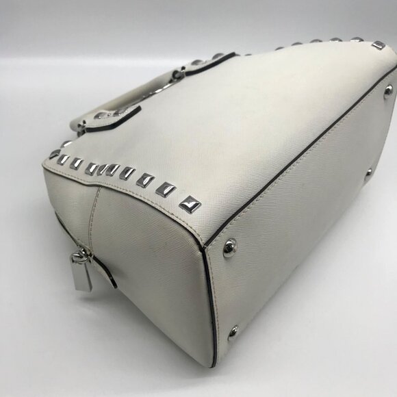 Michael Kors White Saffiano Leather Studded Satchel - Picture 9 of 13